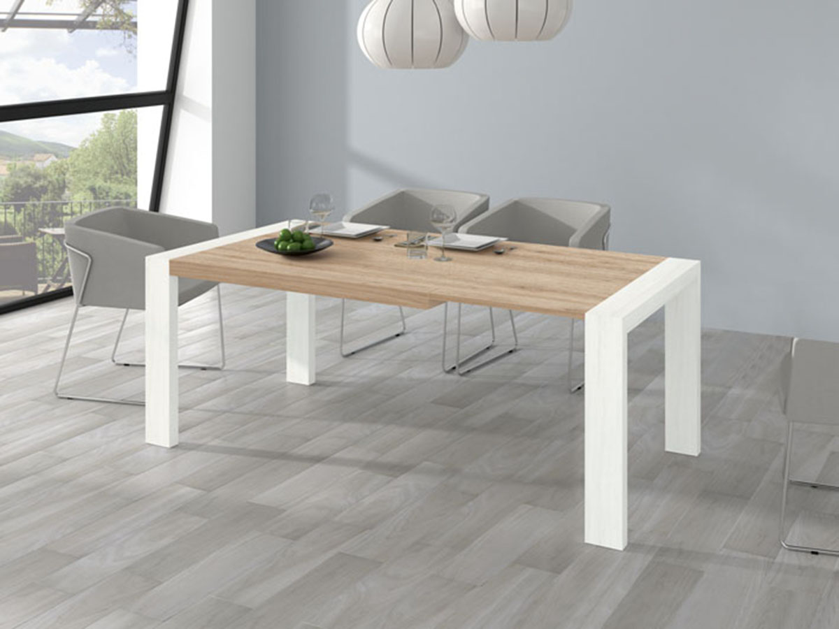 Descortés paquete Cuota mueble-mesa-rectangular-extensible-comedor-madera -melamina-moderno-economico-roble-blanco-muebles-ramis-m302 - Muebles Ramis