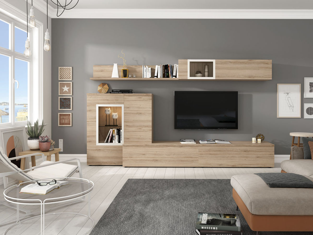 mueble-salon-tv-comedor-madera-melamina-moderno-economico-roble-blanco- muebles-ramis-514-neo - Muebles Ramis