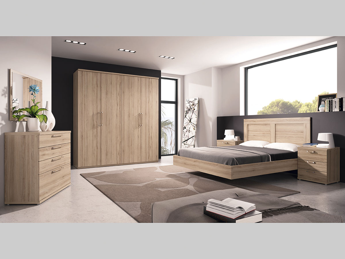 mueble-dormitorio-cama-mesita-armario-espejo-comoda-madera-melamina-moderno-economico-roble-muebles-ramis-854-kronos  - Muebles Ramis