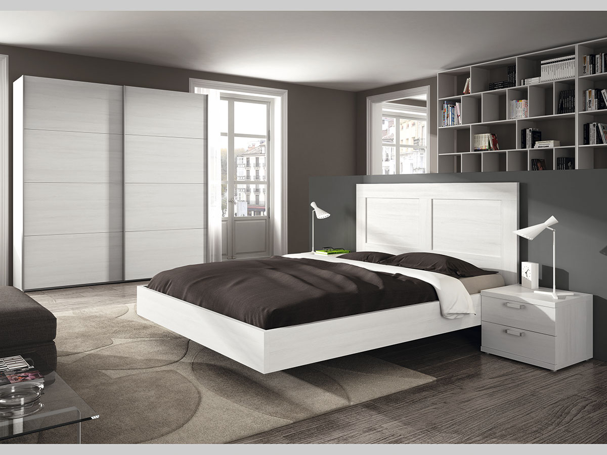 mueble-dormitorio-cama-mesita  -comoda-madera-melamina-moderno-economico-roble-blanco-muebles-ramis-157-kronos  - Muebles Ramis