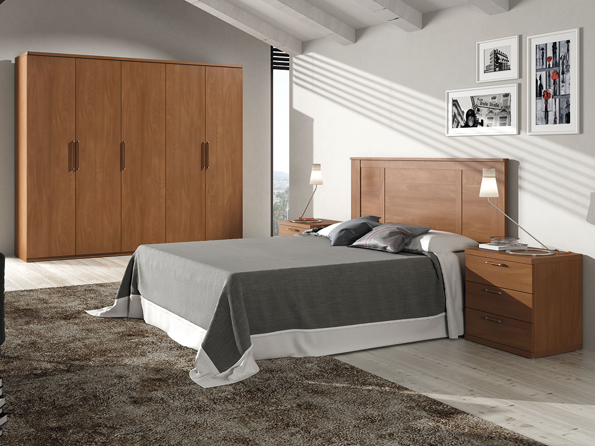 mueble-dormitorio -cama-mesita-armario-madera-melamina-moderno-economico-cerezo-muebles-ramis-n932-delta  - Muebles Ramis