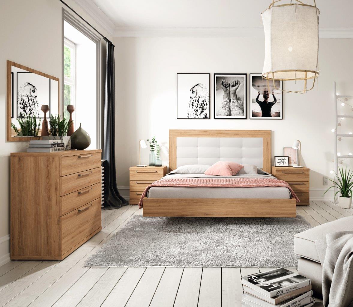 mueble-dormitorio-cama-mesita  -comoda-madera-melamina-moderno-economico-roble-blanco-muebles-ramis-157-kronos  - Muebles Ramis