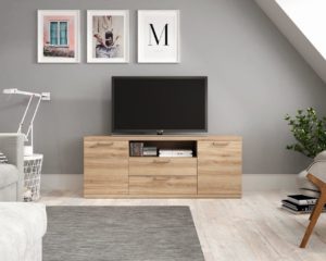 mueble televisión 140 sin patas dos cajones, un hueco y dos puertas